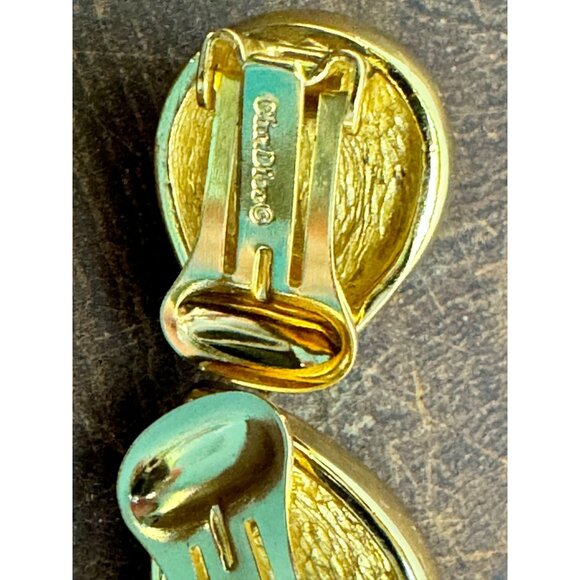 Christian Dior Gold-Tone Clip-On Earrings With Faux Pearls Rhinestones Teardrop - Picture 5 of 6